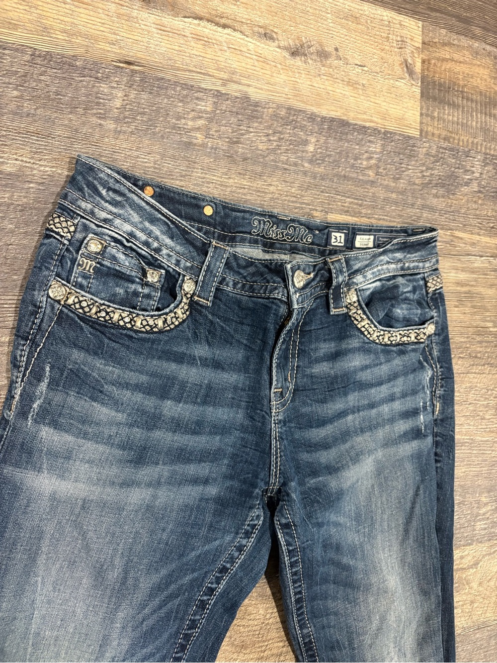 Moussy Dark Blue Embellished Back-Pocket Bootcut Jeans - Picture 10 of 11